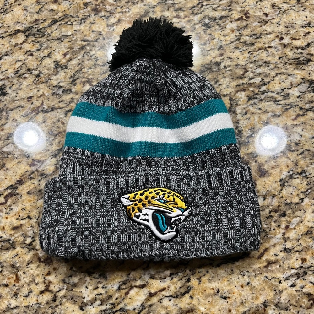 NFL Jacksonville Jaguars Youth Beanie Marled Knit Fleece Lined Pom Hat Teal Grey